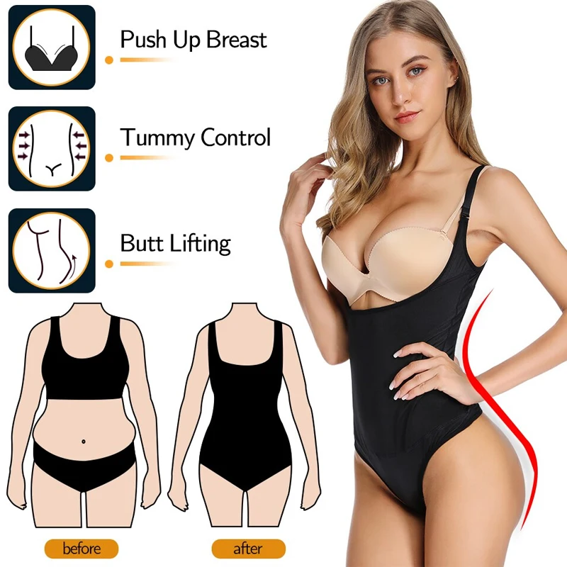 Shapewear Bodysuit for Women Tummy Control Open Bust Body Shaper Waist Slimmer Cincher