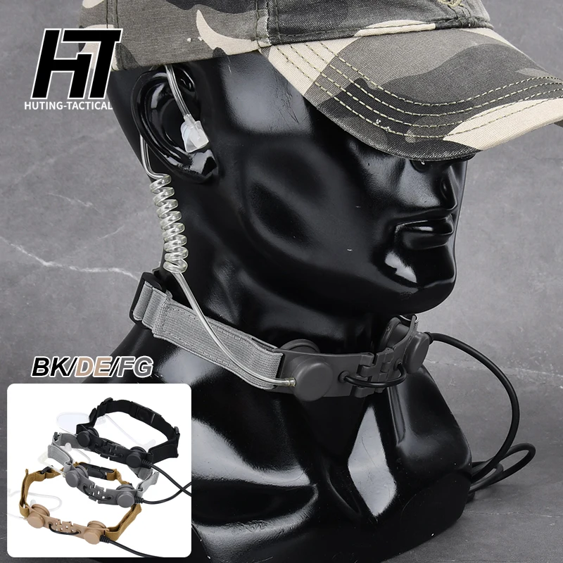 Wadsn Tactical Throat Mic Air Tube Headset Neck Laryngeal Microphone Earphone U94 PTT For Kenwood Yeasu Midland Walkie Talkie