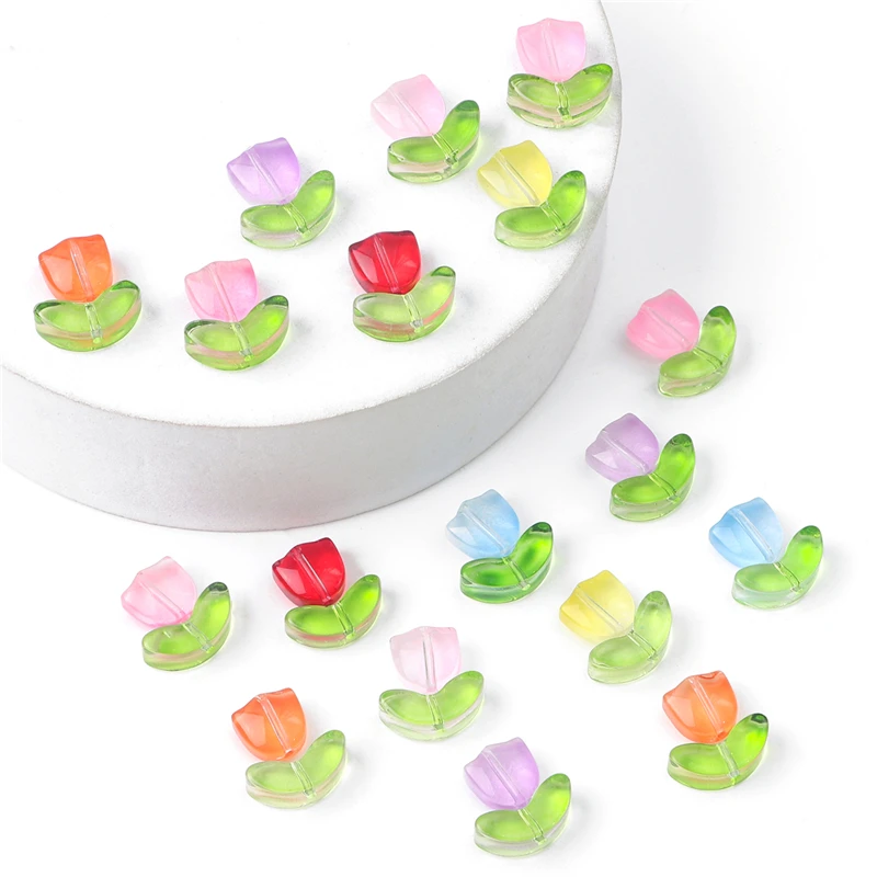 10/20Sets Handmade new Colorful Glass Tulip Flower Beads Charm for Earring Bracelet Necklace 2025 DIY Jewelry Craft Making Accessories