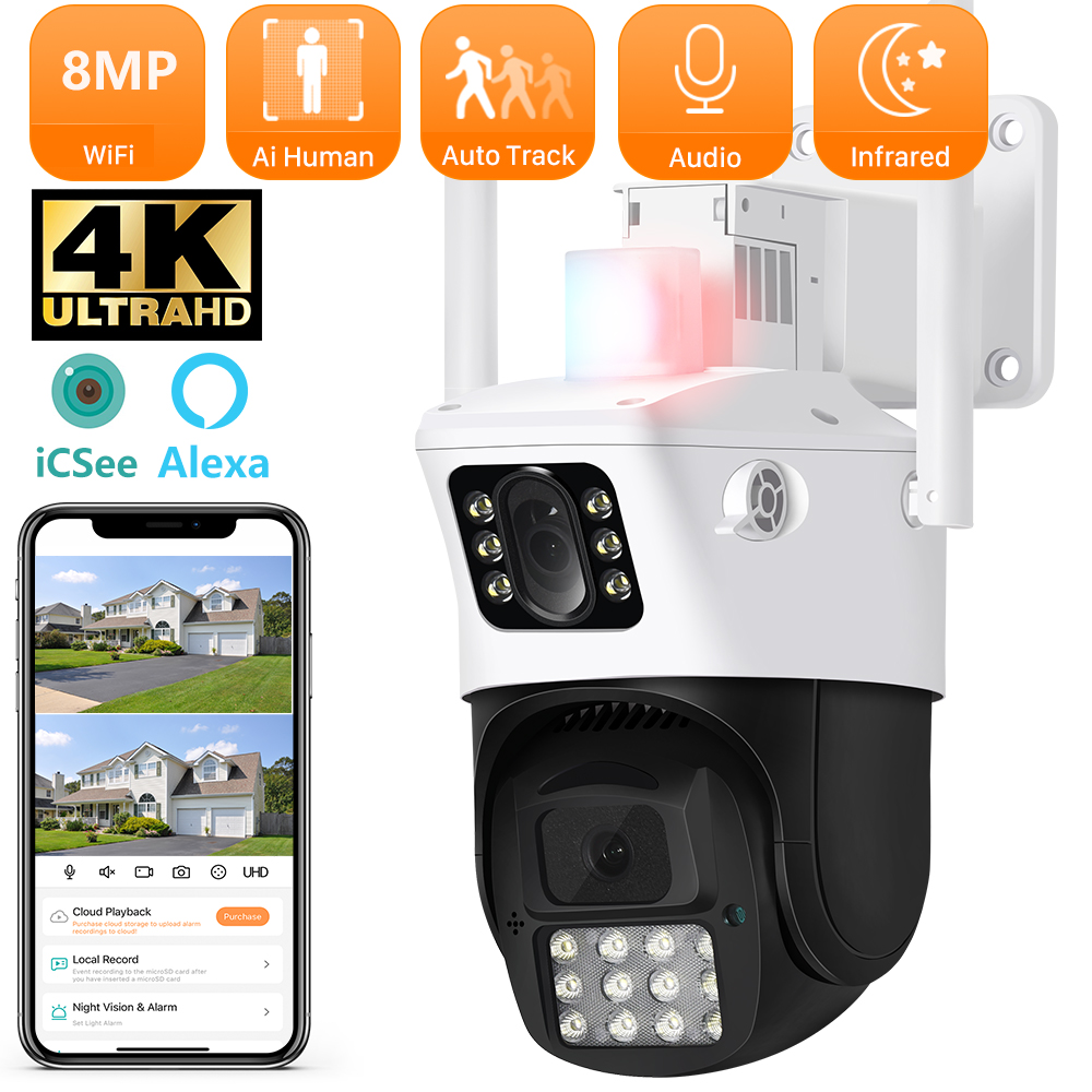 PANEPO 8MP Dual Lens Dual Screen PTZ WiFi Camera With Dual Light Modes Auto Tracking Outdoor Security CCTV Surveillance Camera