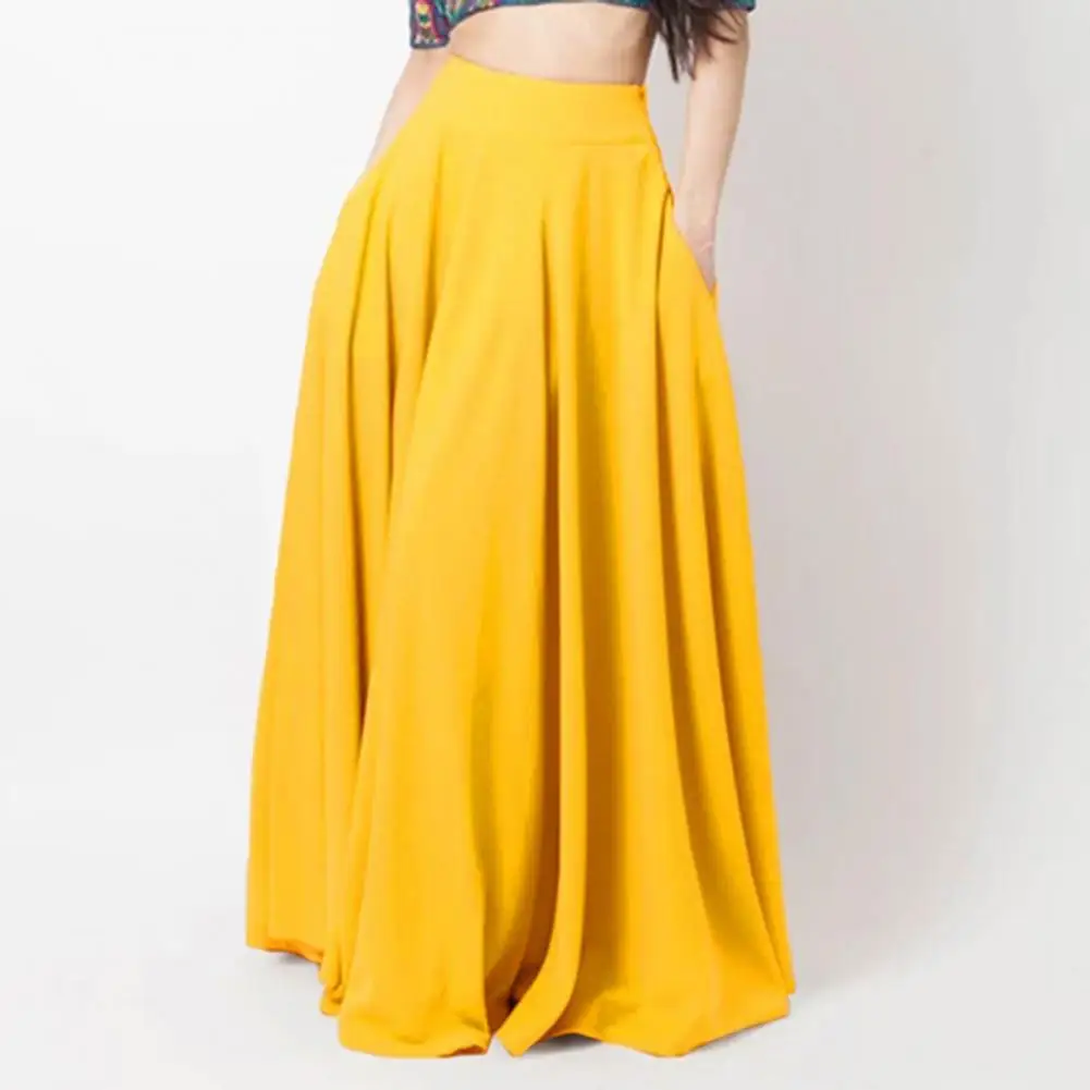Summer New in Skirt Two Pockets High-Waist Elastic Waist Pleated 2025 new Large Hem Clothing Matching Oversized Women A-Line Solid Skirt