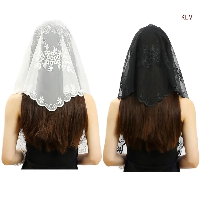 Women Mantilla Veil Latin Mass Catholic Mass Church Veil Lace Traditional Mass Chapel Veil Embroidery Mantilla