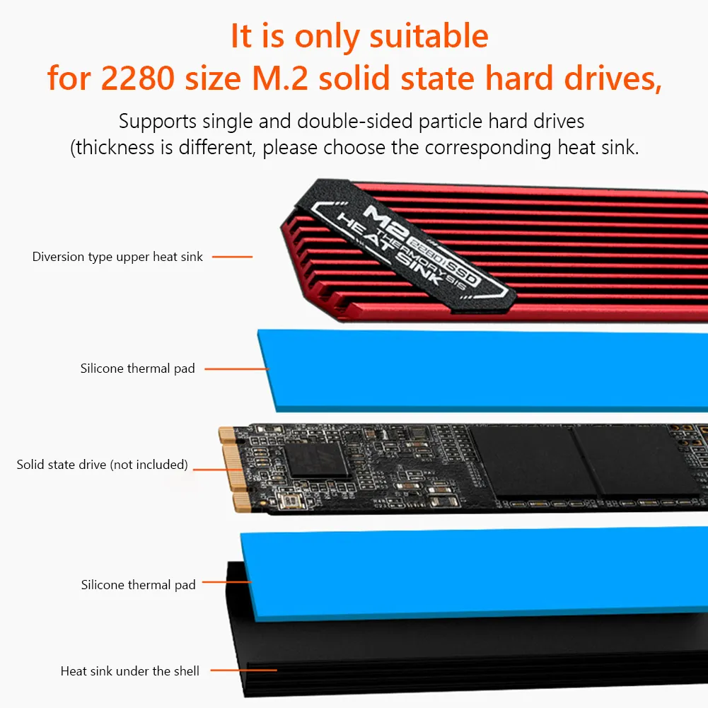 M.2 SSD new NVMe Heat Sink M2 2280 Solid State Hard Disk Aluminum Heatsink Gasket Cooler Cooling Thermal 2025 Pad PC Accessories