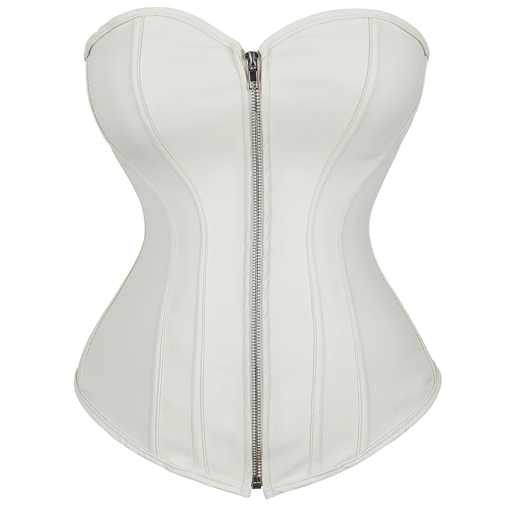 Sexy Leather Corset Tops for Women Plus Size Steampunk Zipper Corset Bustier Top Gothic Black Leather Overbust Corsets Top S-6XL