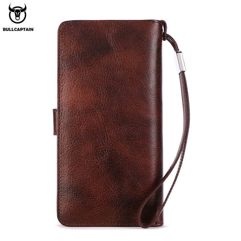 BULLCAPTAIN Men Long Wallet Clutch Bag Credit Card Holder Purses Carteras Billetera Hombre Leather Money Portfe Carte