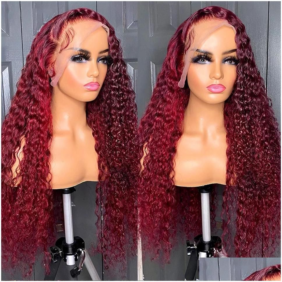 Synthetic Wigs Brazilian Hair Deep Wave Wig Bury Red Lace Front 13X4 Hd Frontal 360 Fl Curlywig Pre Plucked Drop Delivery Products Otxf Jllw