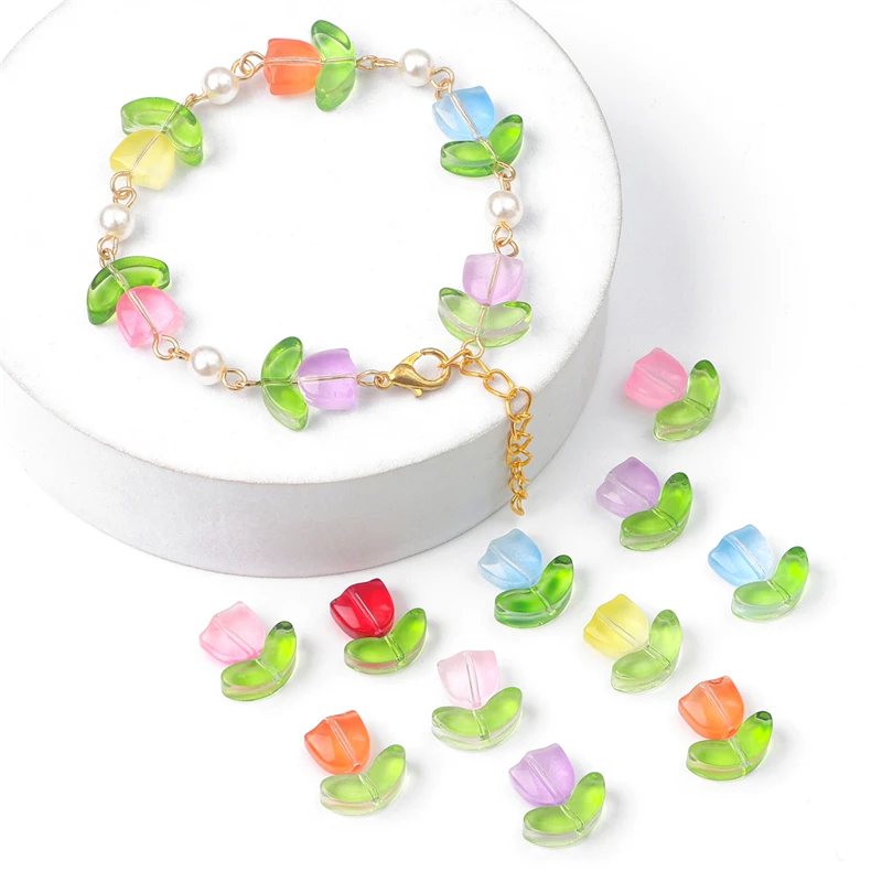 10/20Sets Handmade new Colorful Glass Tulip Flower Beads Charm for Earring Bracelet Necklace 2025 DIY Jewelry Craft Making Accessories