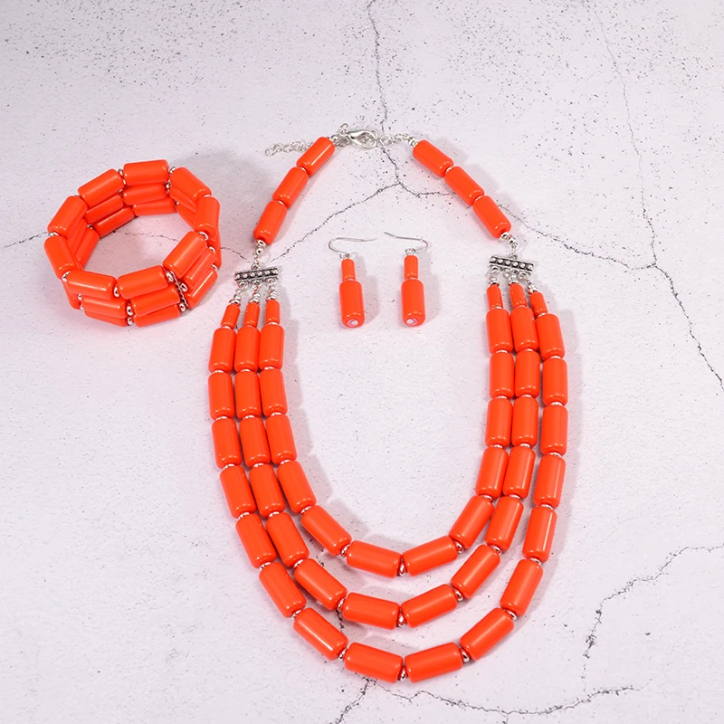Handmade African Beads Earrings Bracelet Necklace Sets Nigerian new Wedding Indian 2025 Jewelry Bridal Accessories