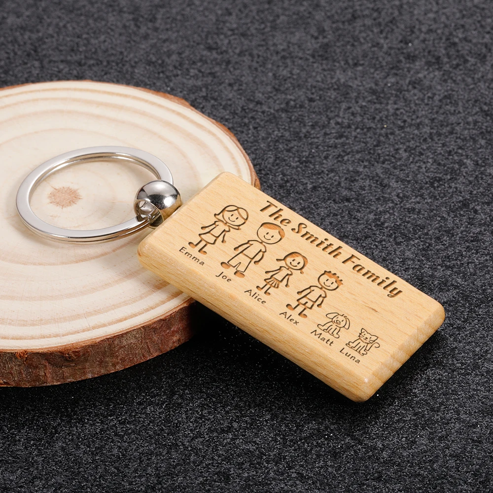 Custom Wooden Keychain Personalized Engraved Cute The Smith new Family For Parents Children Bag Charm Families 2025 Member Gifts Keyrings