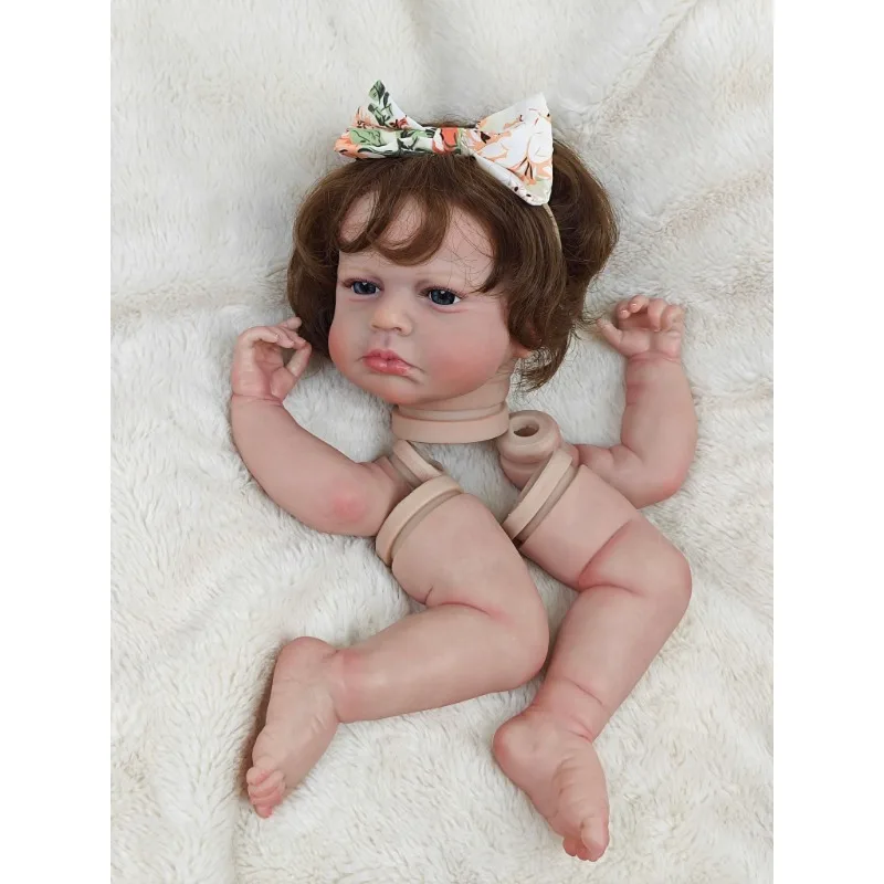 17inch Already Painted Reborn Baby Doll Kit LouLou Awake Hand-rooted Hair Unassembled DIY Dolls Parts With Cloth Body Toy Figure