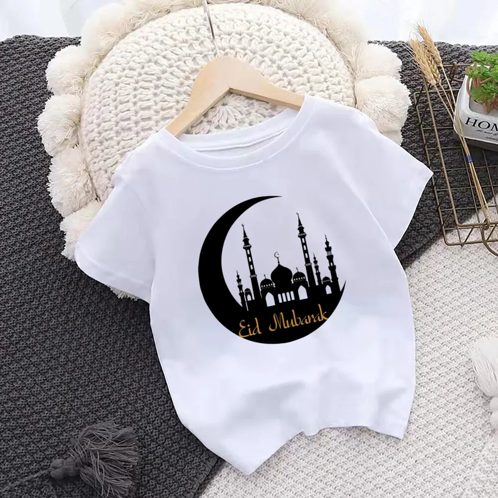 Happy Eid Mubarak Summer T-shirt Children's Clothing Eid Girls Boys Tops Ramadan Short Sleeve T-shirt new Kids 2025 Eid Outfit Clothes
