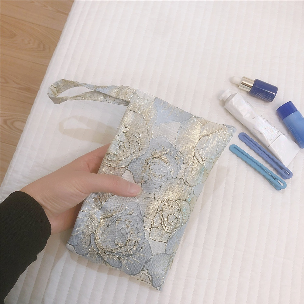 2025 Pink Floral Print Women's Cosmetic Bag Retro Flower Ladies Small Clutch Purse new Travel Handbags Student Pencil Case Storage Bags