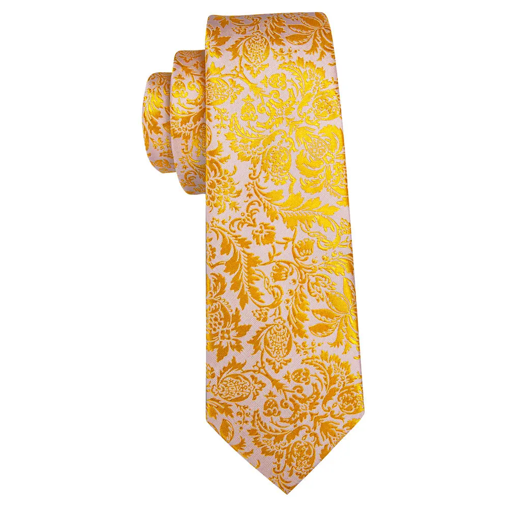 Luxury Brand Gold Floral Men Ties Exquisite Silk High Quality Suit Cufflinks Necktie Set Groom Wedding Party Designer Barry.Wang