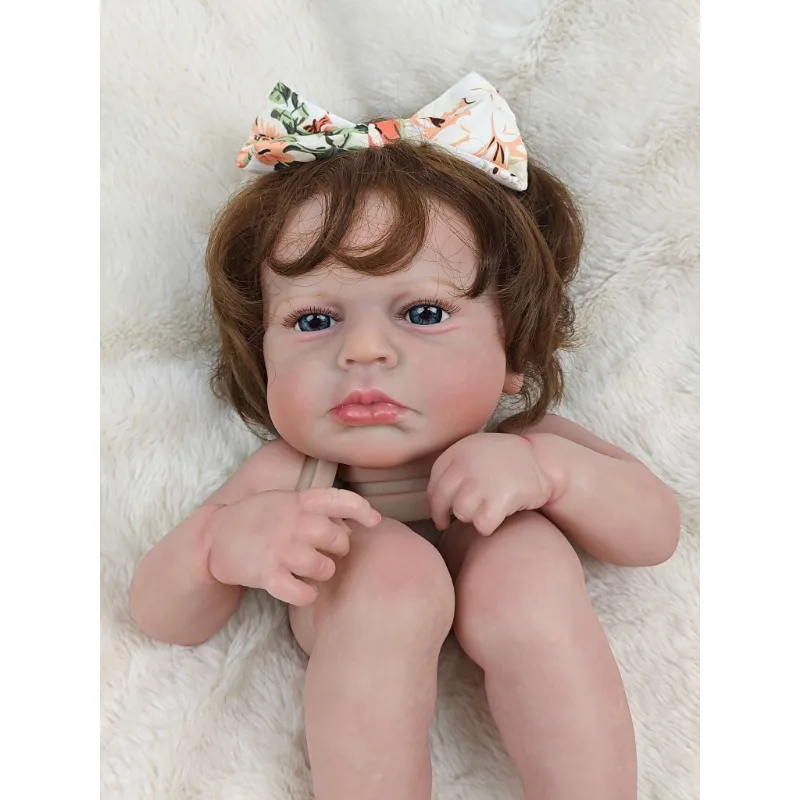 17inch Already Painted Reborn Baby Doll Kit LouLou Awake Hand-rooted Hair Unassembled DIY Dolls Parts With Cloth Body Toy Figure