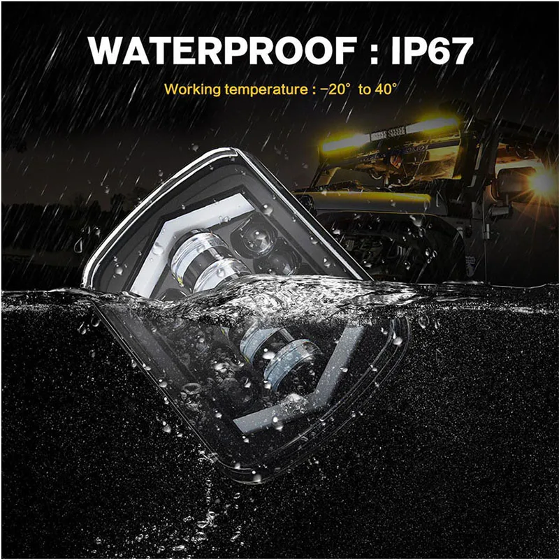5x7 4x6 Square 7Inch LED Headlight 55W Led Headlamp Hi/Low Turn Signal for 4x4 Suzuki Samurai Jeep Wrangler Off Road