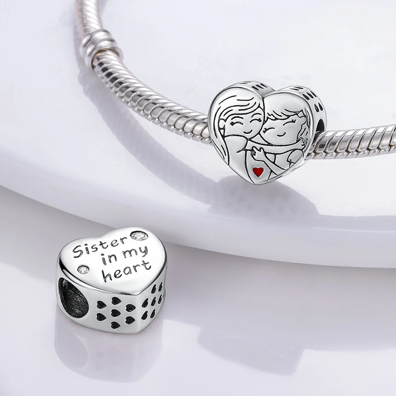 925 Sterling Silver Sister In My Heart Friend Friendship Bead Charm Fit Original Pandora Bracelet Necklace Jewelry Making Gift