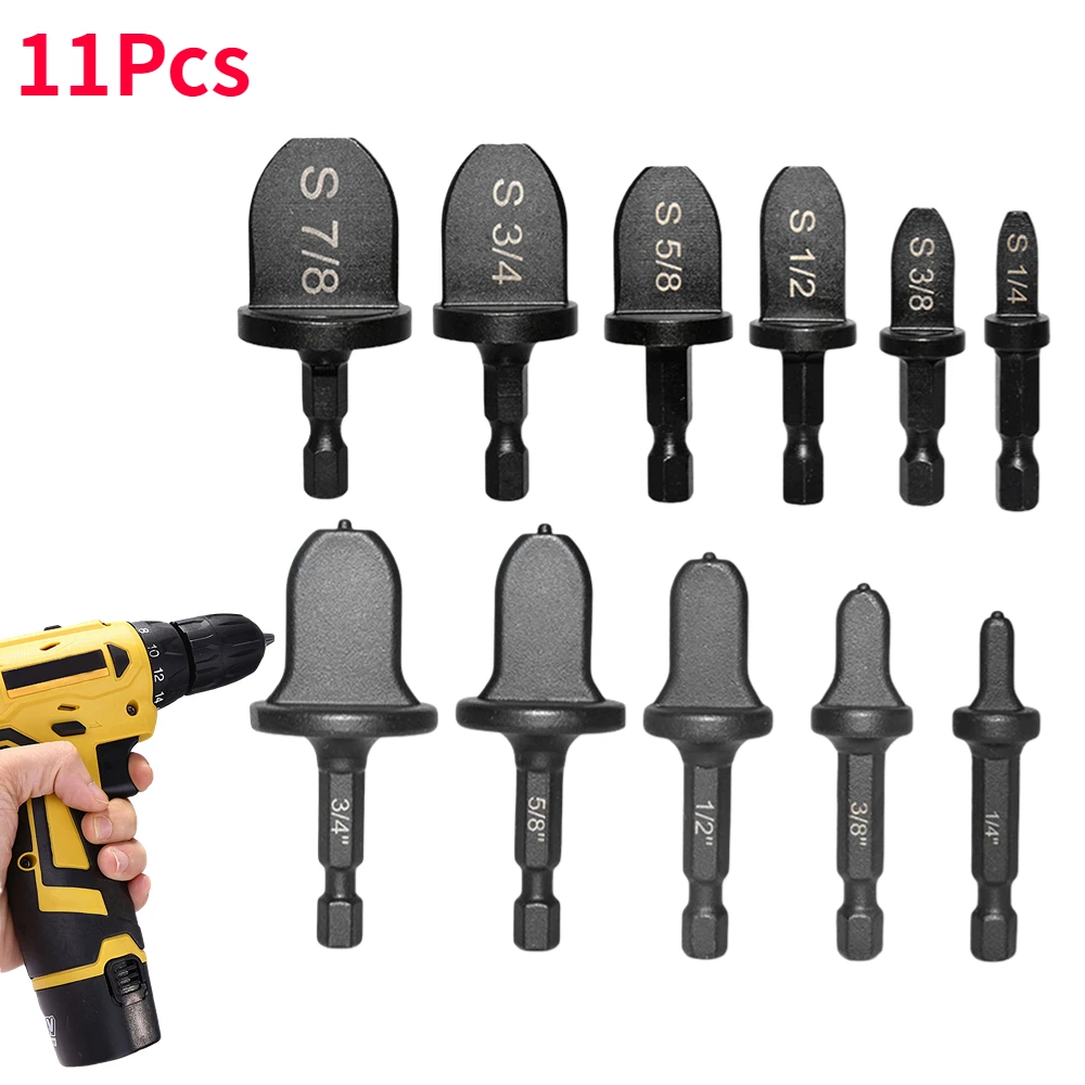 11Pcs Imperial Tube Expander Electric Drill Bit Flaring Tools Air Conditioner Copper Pipe new Swaging Hex Shank Electric 2025 Drill Bit