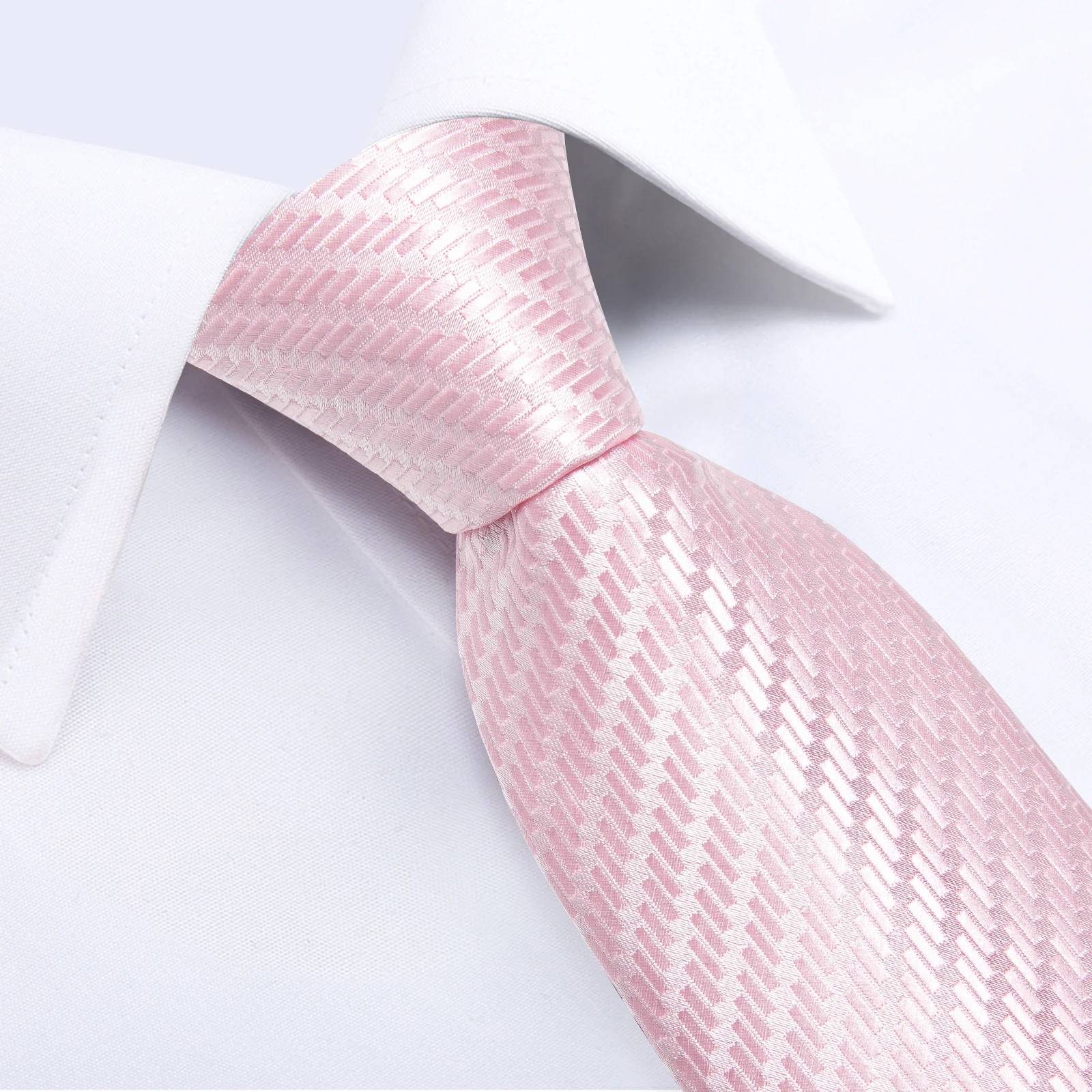 Pink Plaid Striped Silk Ties for new Men Pocket Square 2025 Cufflinks Wedding Party Accessories Gift 150cm Length Neck Tie Set