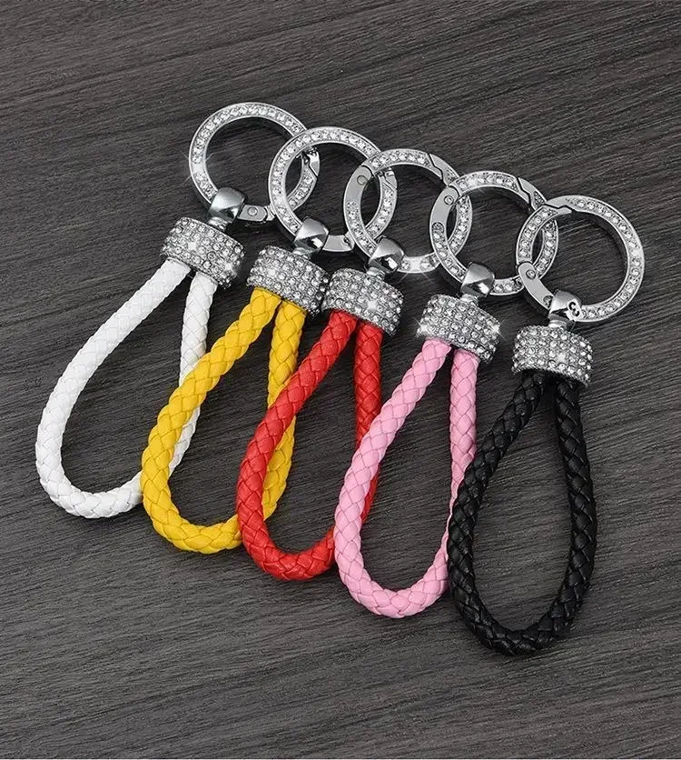 Crystal Anti-lost 2025 Leather Keychain Women new Men Gold Sier Buckle Car Key Ring Chain Holder Phone Number Tag keyring