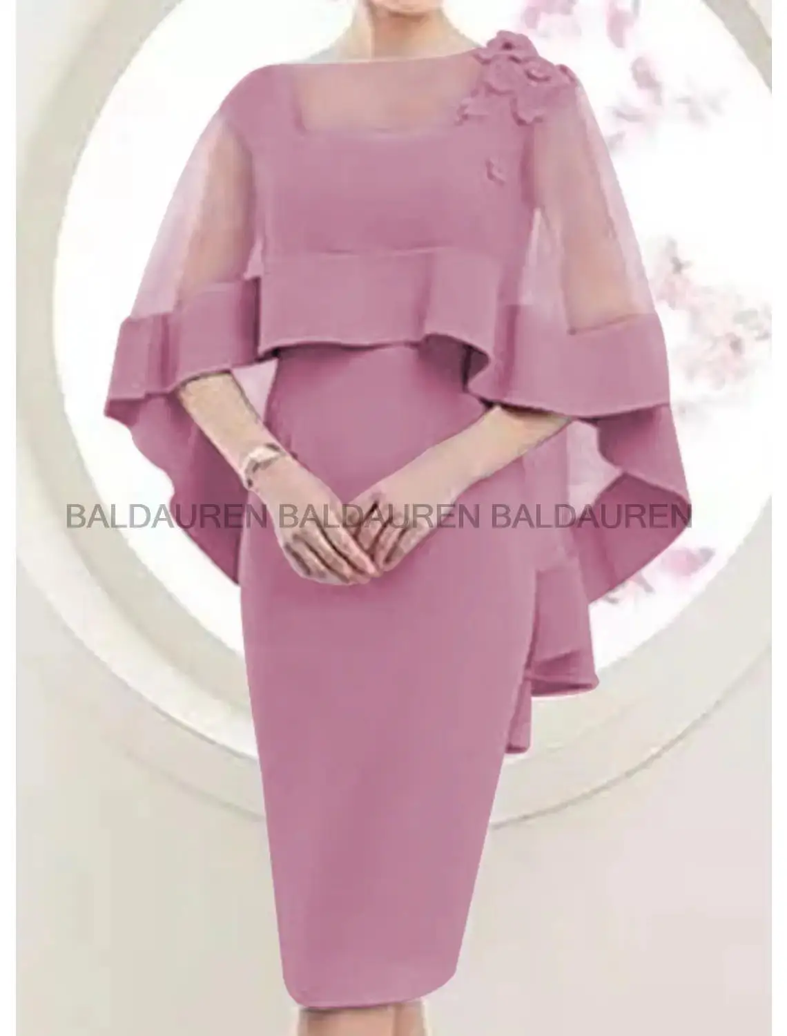Pink Plus Size Mother Of The Bride Dresses Shealth Square Collar Flowers Short Mother Of Groom Dressses Robe Mere De Mariee E