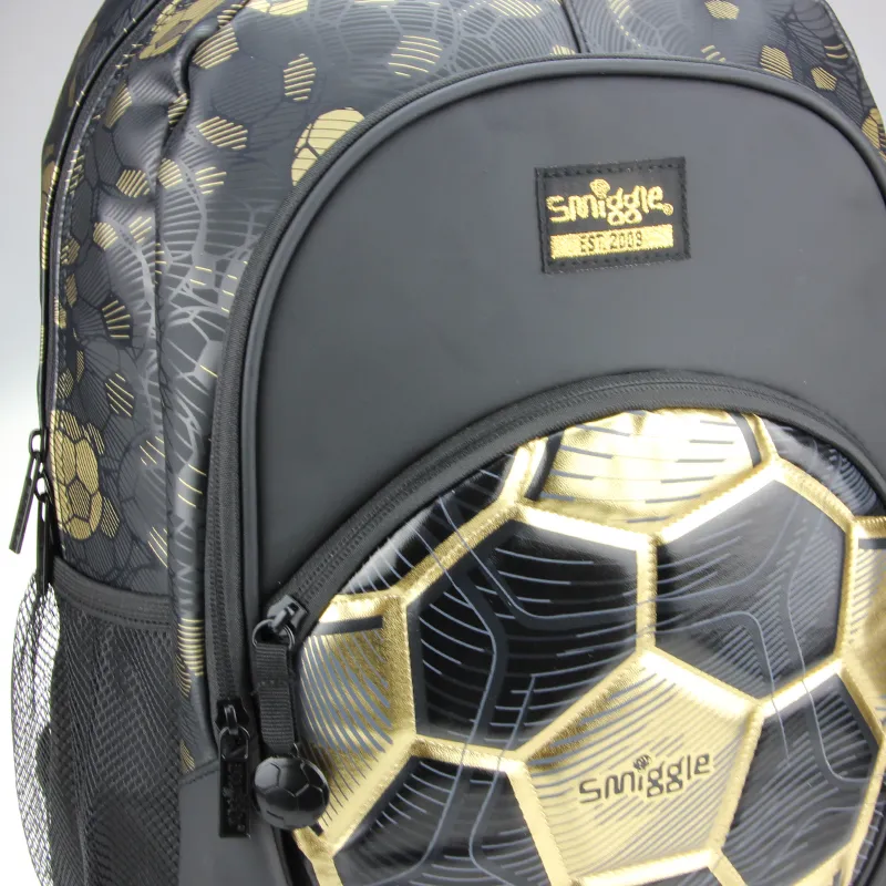 Australia new Original Smiggle High 2025 Quality Children's Schoolbag Boys Pupil Backpack Gold Big Football Waterproof 16 Inches Hiking