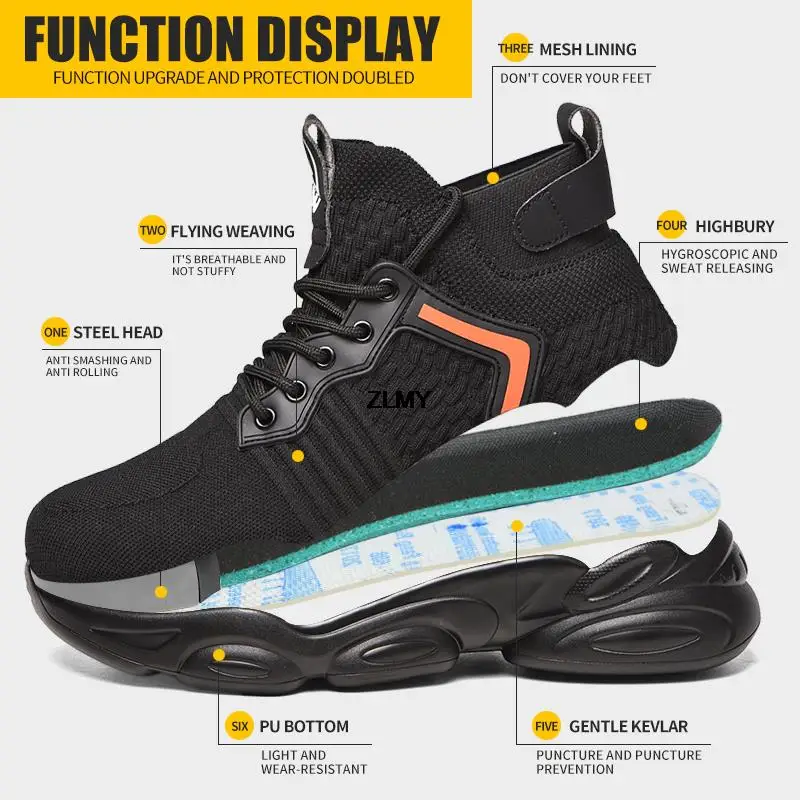 High Top 2025 Men Safety Shoes European Standard Steel new Toe Sneaker Puncture Proof Industrial Work Safety Boots Breathable Work Shoes