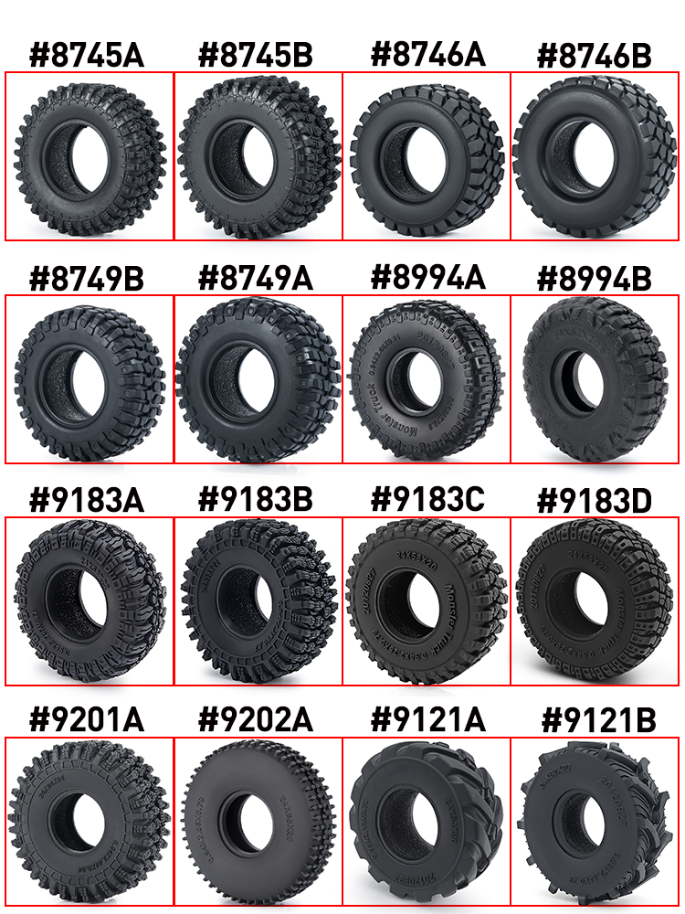 YEAHRUN 4PCS 1.0" Rubber Tyres Mud Terrain Wheel Tires for 1/24 Axial SCX24, 1/18 TRX4M RC Micro Crawler Car Parts