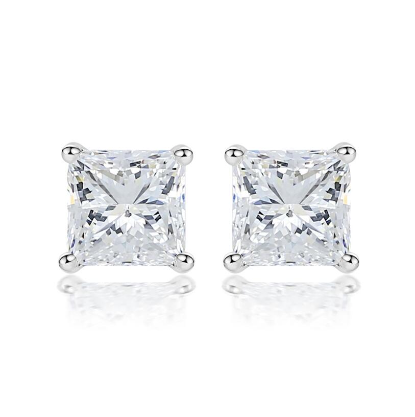 2024 Ins Top Sell Stud Earrings Simple Fashion Jewelry 925 Sterling Silver Fill Princess Cut White 5A Cubic Zircon Party Women Wedding Earring Gift