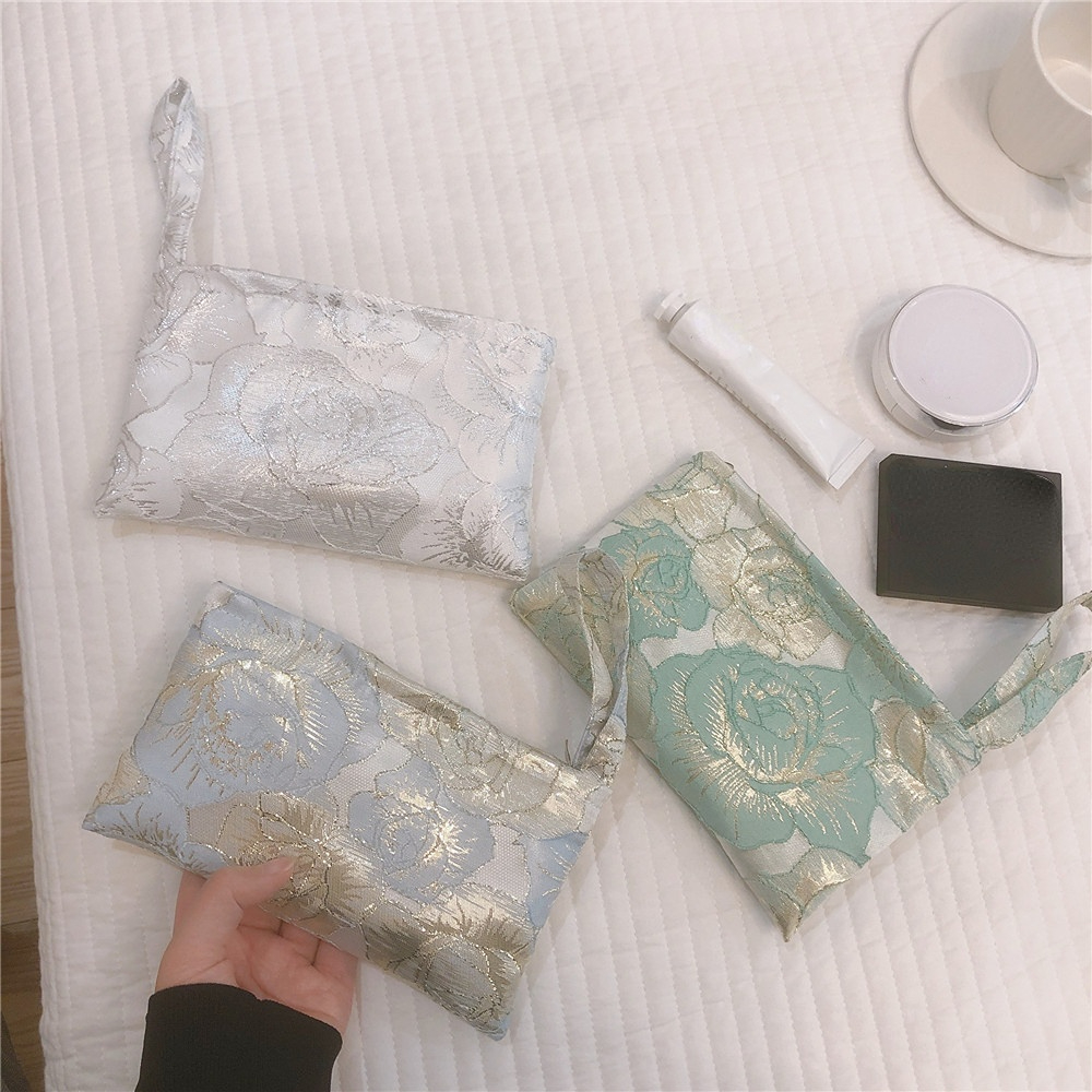 2025 Pink Floral Print Women's Cosmetic Bag Retro Flower Ladies Small Clutch Purse new Travel Handbags Student Pencil Case Storage Bags