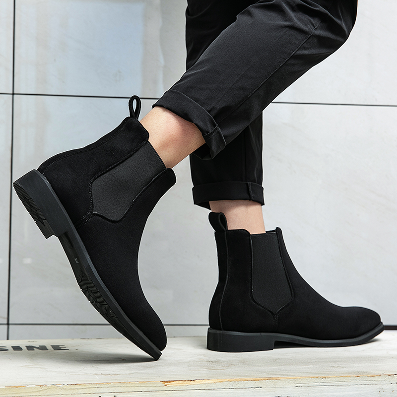 38~48 Mens Suede Leather Classic Red Black Designer Business Casual British Style Male Slip-On Fashion Ankle Boots 44b2