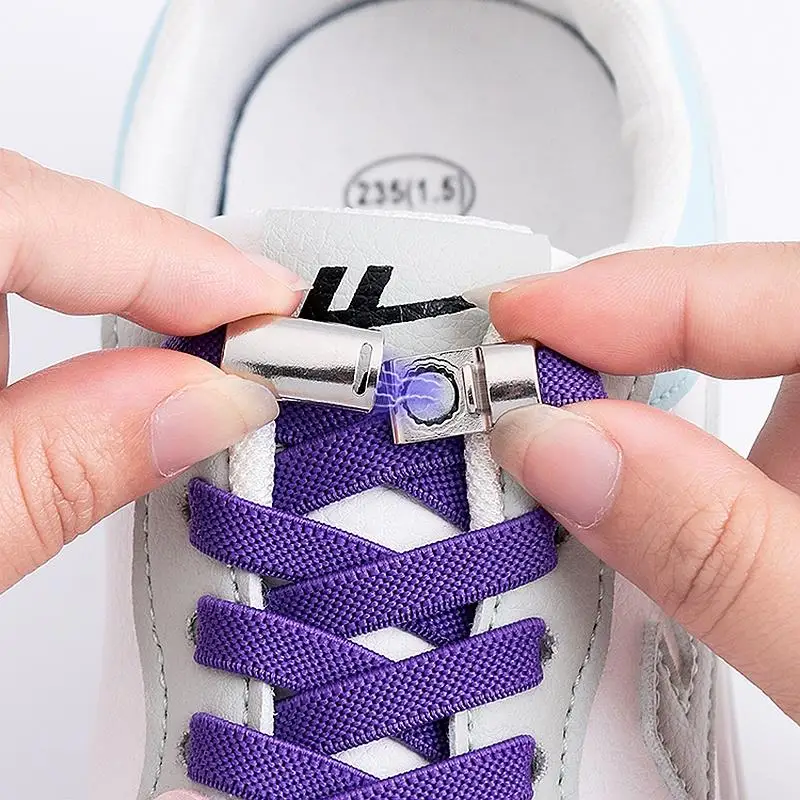Magnetic Lock Shoelaces without 2025 ties Elastic Laces Sneakers No Tie Shoe laces Kids Adult 8mm new Bold Flat Shoelace Rubber Bands