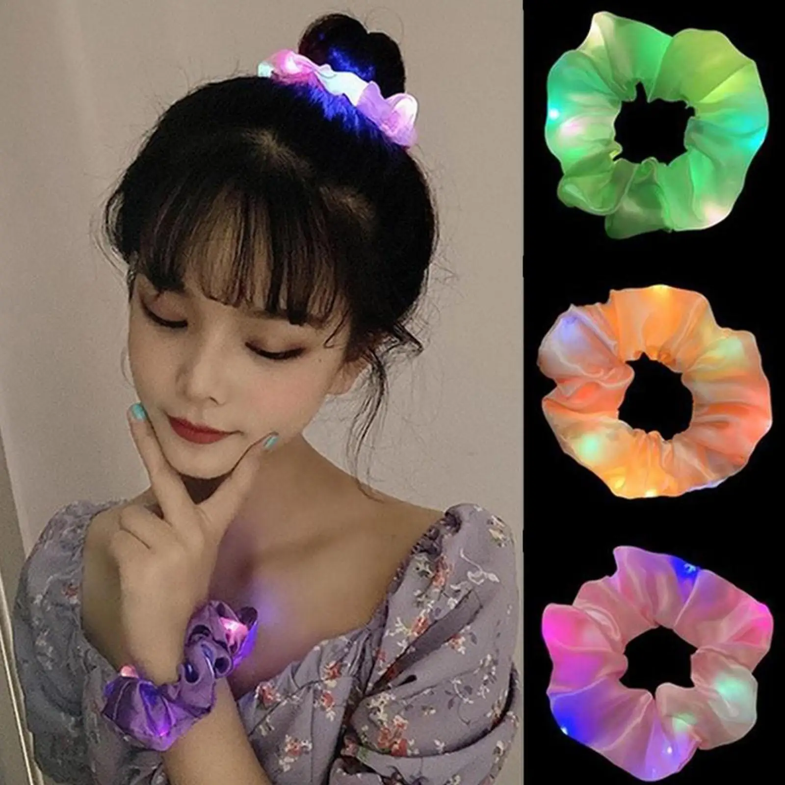 LED Luminous Hair Band Scrunchies Women 2025 Girls Ponytail Rubber Band Glow new In The Dark Hair Ties LED Headband Hair Accessories
