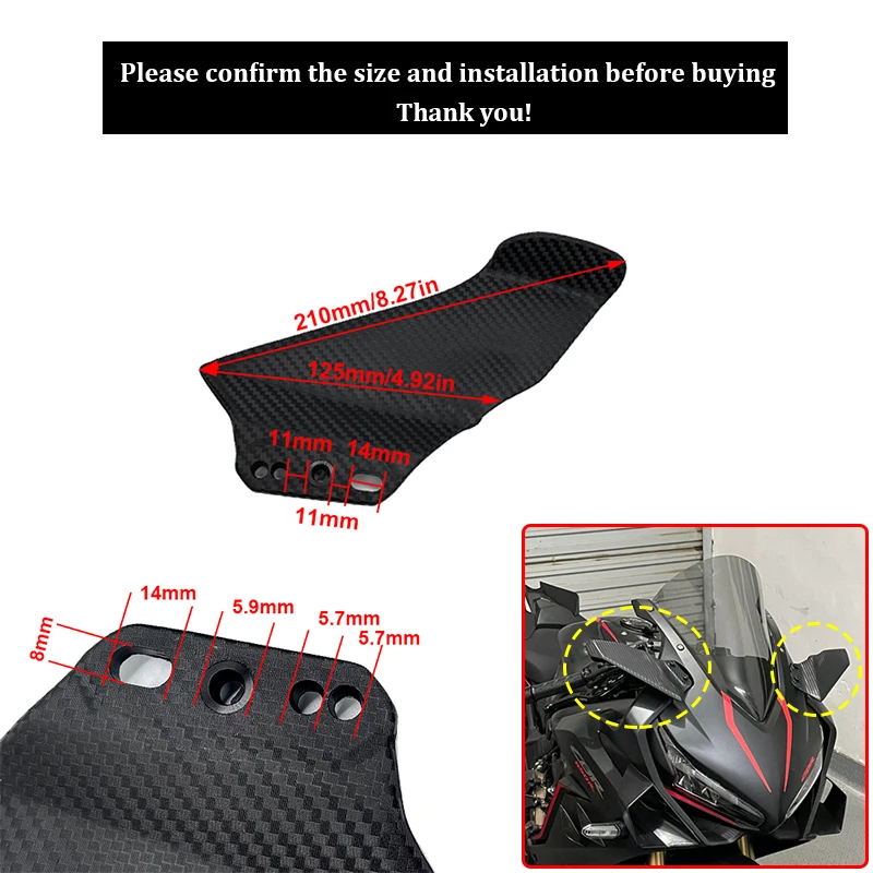 For Kawasaki Ninja 250 300 400 650R ZX-6R ZX-10R ZX-14R Motorcycle Side Wing Spoiler Fairing Rear View Mirror Fixed Wing Z1000SX