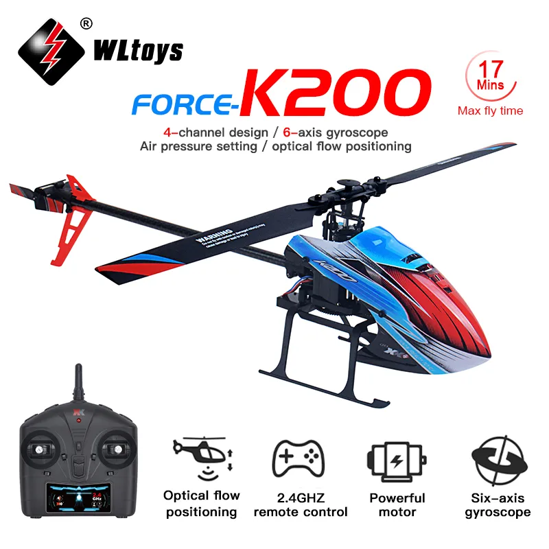WLtoys XK K200 new 2025 RC Helicopter 2.4G 6-Aixs Gyroscope 4CH Altitude Hold Optical Flow Remote Control Helicopter Toys for Children