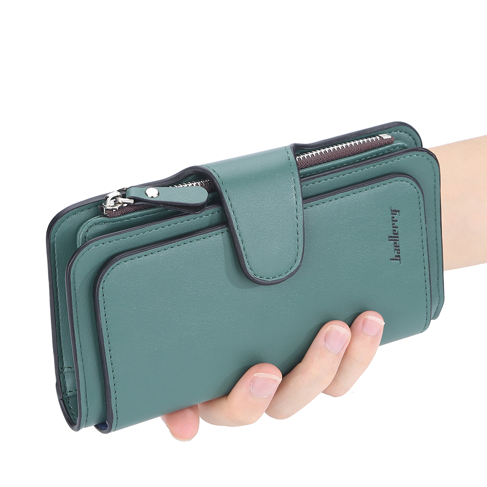 Baellerry Women Wallets Long Leather Multi Bits Card Holder Men Purse Pink Green PU Money Bag Zipper Phone Wallet for Women