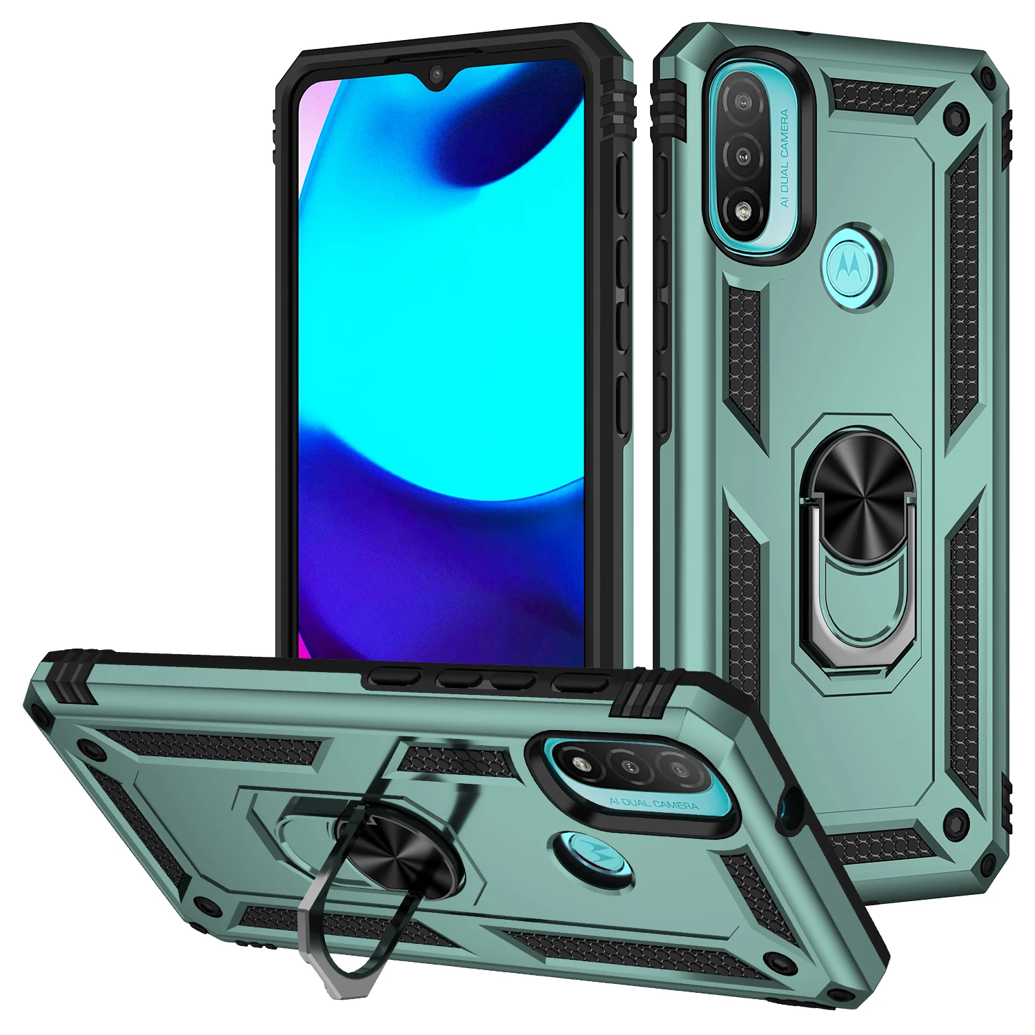 Case for Motorola 2025 Moto E20 E30 E40 Shockproof Bumper Armor Protective Magnetic Holder Ring Cover for Moto new E 20 30 40
