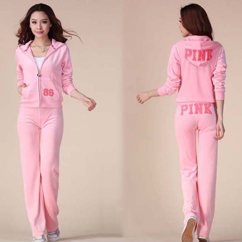 PINK Velvet Tracksuit 2024 Women's Hoodies Zipper Top and Embroidery Letter Pants Suits Two Piece Set Casual Jogging Suit