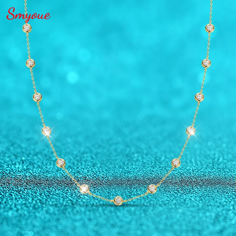Smyoue 2cttw Genuine Moissanite Tennis Necklace for Women Bubble Full Diamond Pendant Men Chains S925 Sterling Silver Jewelry
