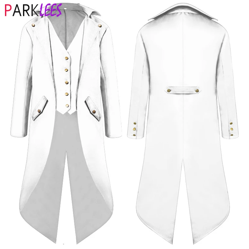 White Medieval 2025 Vintage Steampunk new Gothic Jacket Men Halloween Party Cosplay Halloween Costumes Pirate Renaissance Tuxedo