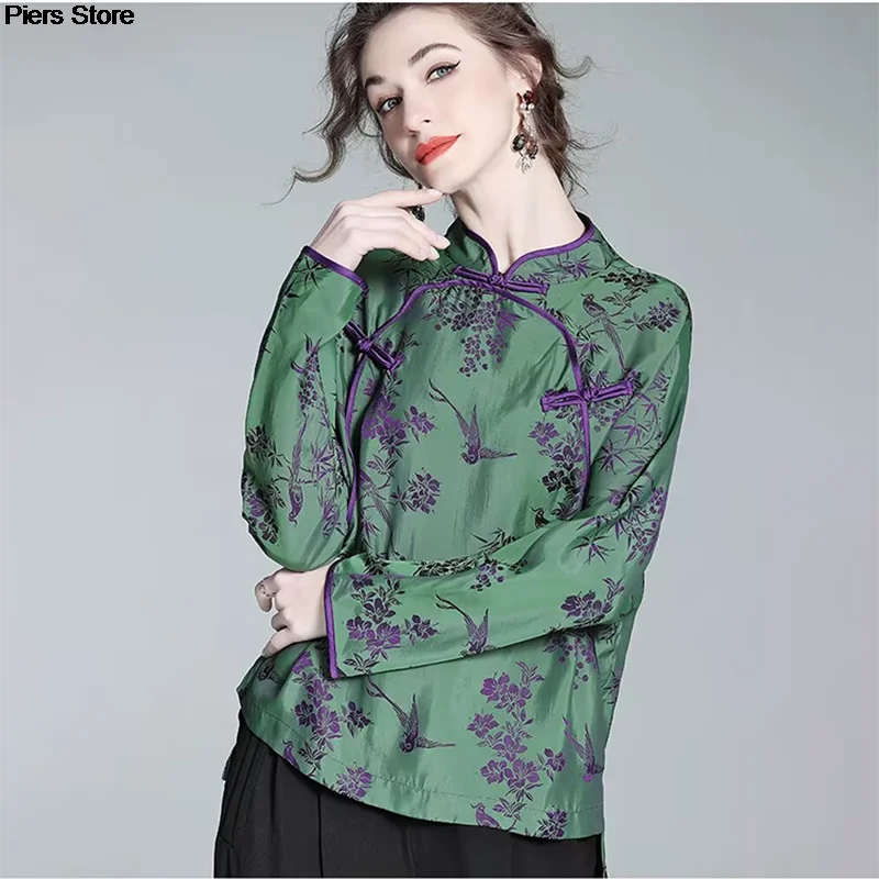 2023 chinese style traitional hanfu 2025 blouse new autumn spring jacquard traditional qipao lady long sleeve cheongsam hanfu blouse