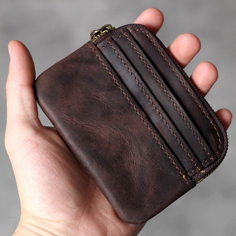 Luufan Crazy Horse Leather Men Zipper Coin Purse Card Holder Short Wallet Women Man Mini Clutch Wallets Money Cash Short Purse