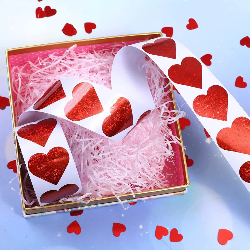 50-500pcs red love shape Valentine's Day 2025 paper candy bag packaging sticker new gift box packaging bag wedding sticker