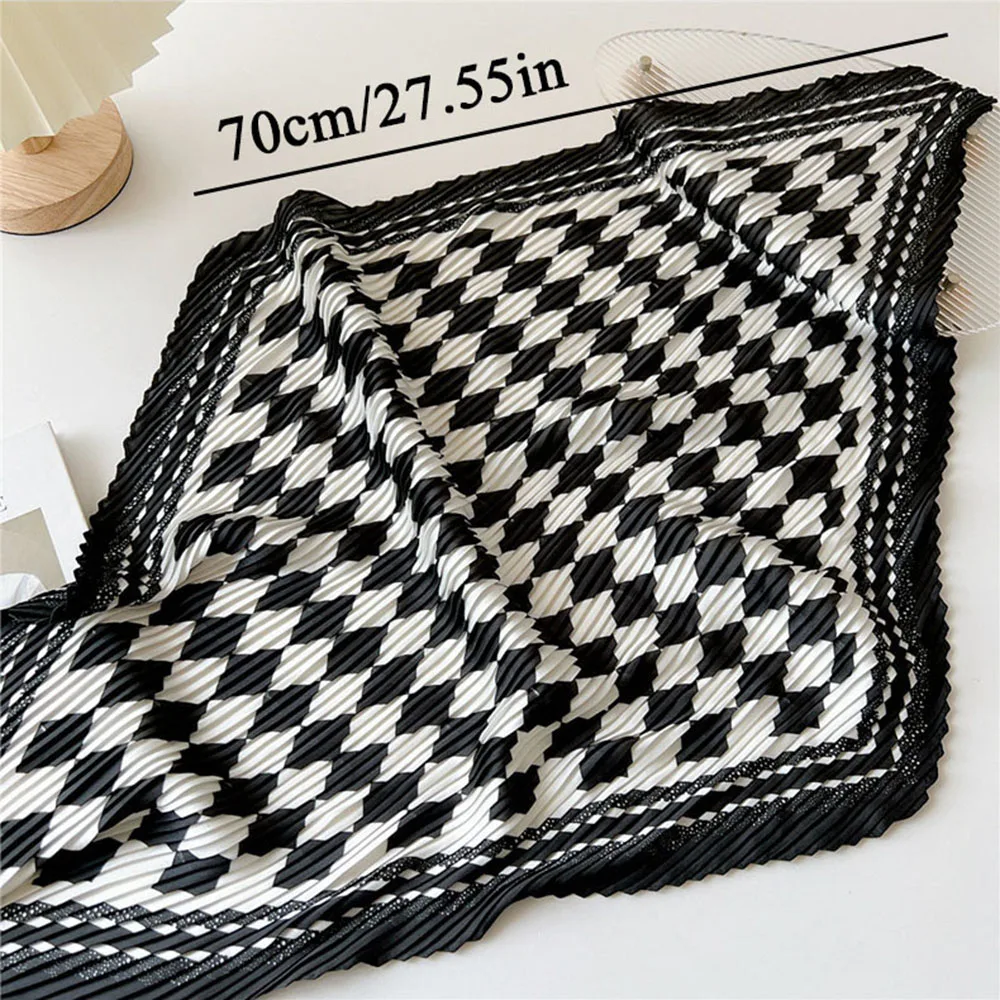 Square Floral Silk Crinkle Hair Bands Scarf Women Luxury Headband Scarves Bandana Foulard Office Ladies Shawl Accessories 2023