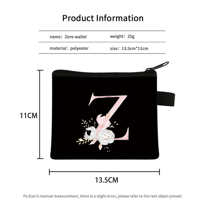 Pink Letter Flower Print Purse Cute Portable Zipper Key Storage Bag Small 2025 Fresh Canvas Zippered new Children Coin Purse Clutch Bag
