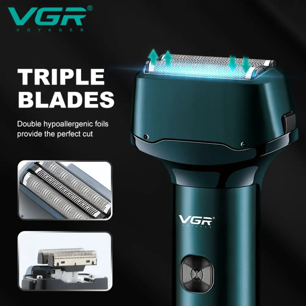 VGR Foil Shaver Professional Electric Shaver Triple Blade LED Display USB Charge Pop-Up Hair Trimmer IPX5 Waterproof V-370/V-371