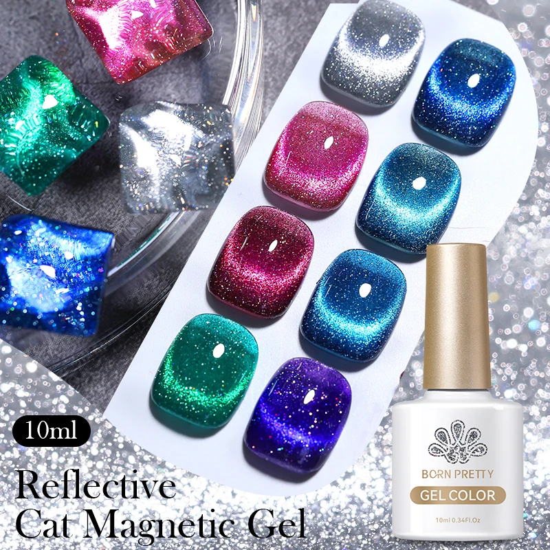 BORN PRETTY 10ml Reflective Glitter Gel Nail Polish Sparkling Shining Cat Magnetic Gel Snowlight Effect Soak Off UV Varnish