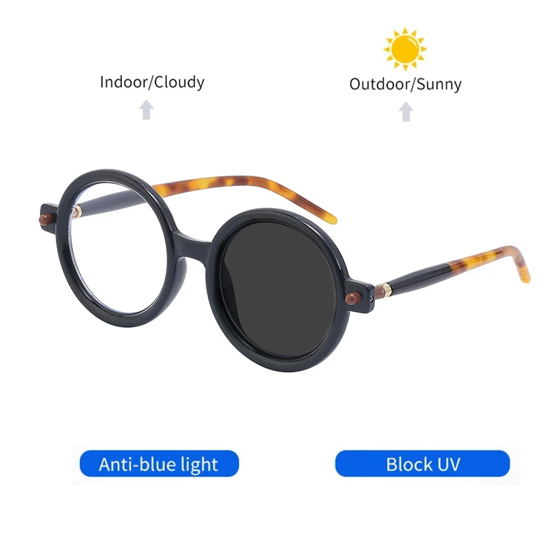 High Quality Luxury Design Retro Round Anti Blue Light Photochromic Reading Glasses For Men Computer Presbyopic Eyeglasses Women