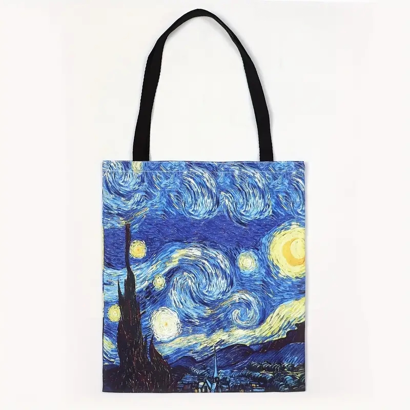 Canvas Bag Van Gogh Series Canvas Bag Oil Painting Starry Night Sunflower Apricot Flower Coffee Holder Handbag