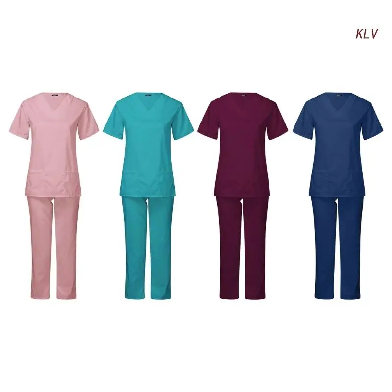 Scrubs Set for Women Nurse Uniform Suit Short new Sleeve Top 2025 & Pant with Pocket for Nurse Workwears