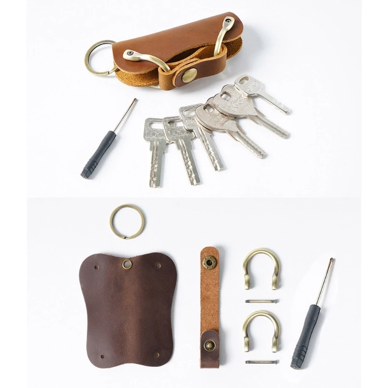 Men Key Sleeve Wallet Housekeeper Pocket Handmade Key Storage Bag new PU Leather Car Key Cases 2025 Holder Large Capacity Keychain Pouch